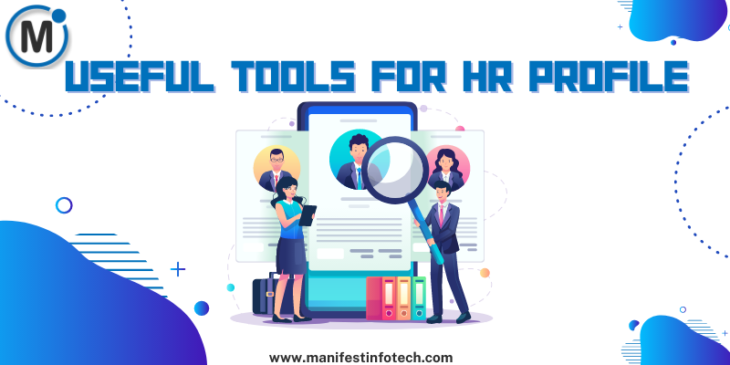 HR profile management tools with icons representing employee data, performance tracking, and recruitment