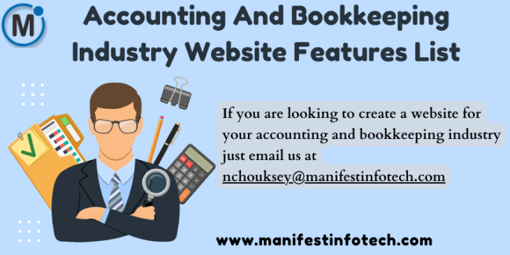 Infographic of features for an accounting and bookkeeping website, including services, tools, client portals, and resources.