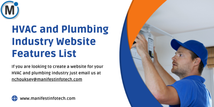 Features of an HVAC and plumbing industry website, focusing on service offerings and booking systems.