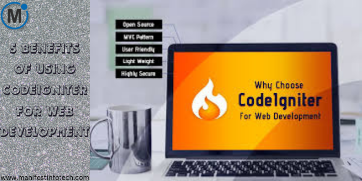 A developer coding on a laptop, highlighting the benefits of using CodeIgniter for web development.