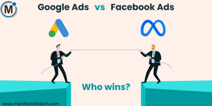 Comparison of Facebook Ads and Google Ads in 2024, highlighting targeting, cost, and reach differences