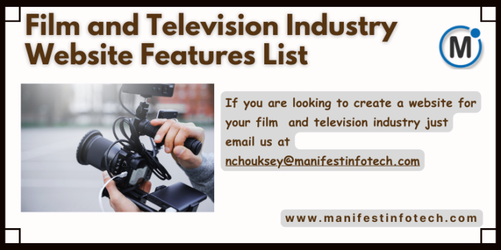 Features of a film and television industry website, showcasing video content and media services.