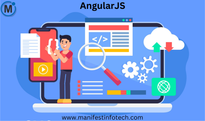 AngularJS framework illustration, showcasing dynamic web application development with two-way data binding and MVC architecture