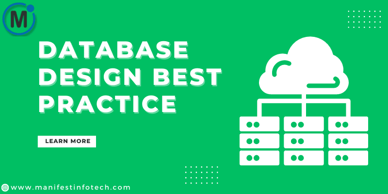 Database design best practices with icons representing normalization, relationships, and efficient structure