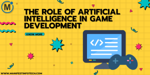 AI in game development concept with icons of intelligent NPCs, procedural generation, and adaptive gameplay