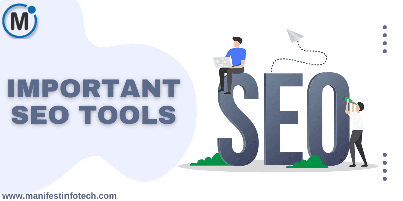 SEO tools concept with icons of analytics, keyword research, and performance optimization