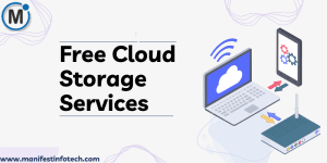 Free cloud storage services displayed across mobile phone, desktop, and tablet