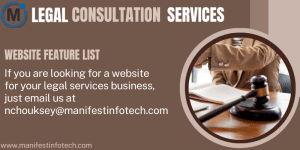 Legal consultation services with icons representing legal advice, attorney consultations, and case management