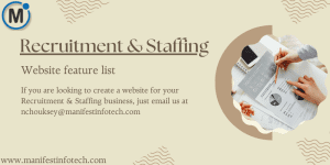 Recruitment and staffing website features, showcasing job listings, candidate profiles, and employer services