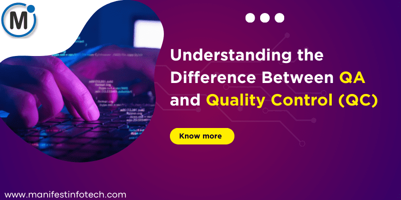 Comparison of QA (Quality Assurance) and QC (Quality Control) with icons representing processes and product inspection