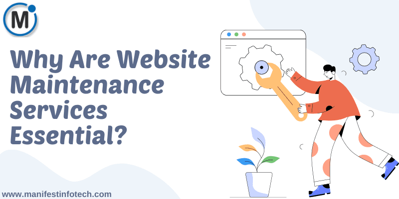 Website maintenance services with icons representing updates, security, performance, and bug fixing