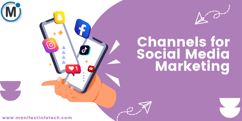 Social media marketing channels with icons of Instagram, Facebook, Snapchat, YouTube and TikTok