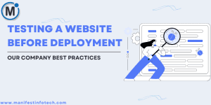 Woman using a magnifier to inspect details on a website, representing website testing and analysis.