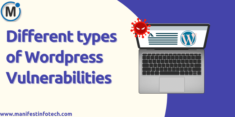A computer screen displaying a WordPress site, illustrating different types of WordPress vulnerabilities.