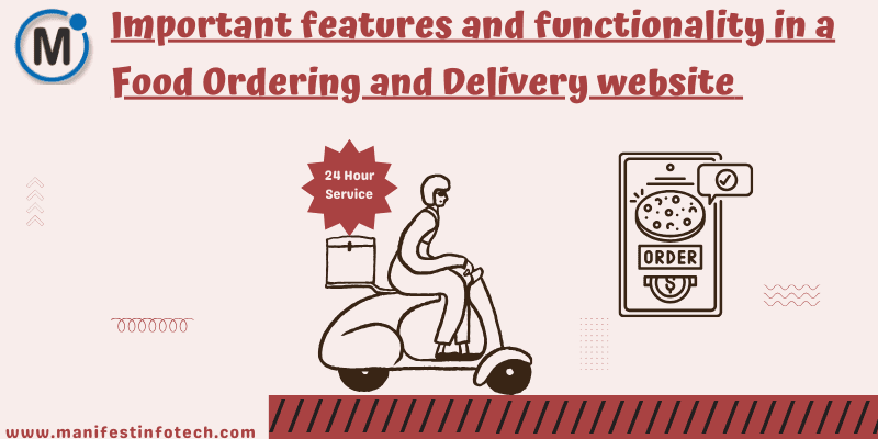 Key features and functionalities of a food ordering and delivery website represented visually.