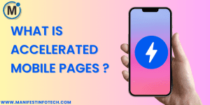 An illustration explaining Accelerated Mobile Pages (AMP) with a mobile device displaying a fast-loading webpage