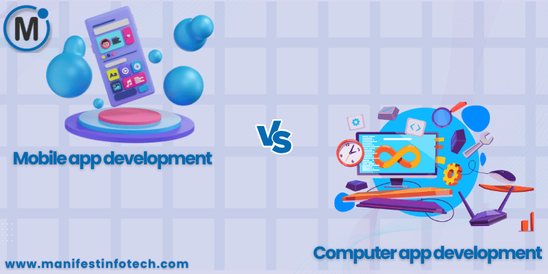 An image comparing mobile app development with computer app development, showing two devices side by side