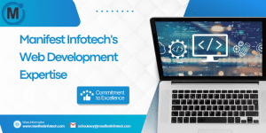 An illustration showcasing the web development expertise of Manifest Infotech, with elements representing various development technologies and services