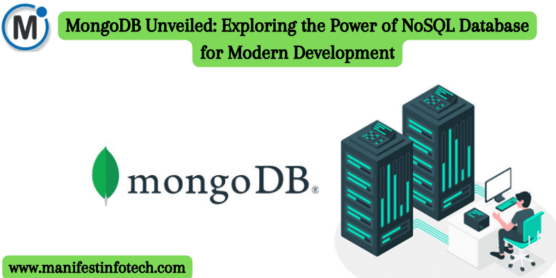 An exploration of MongoDB, showcasing its NoSQL database capabilities and its use in modern web development, with visual elements like databases and code