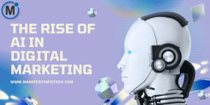 An illustration showcasing the impact of AI in digital marketing, featuring AI-driven tools, automation, and data-driven strategies