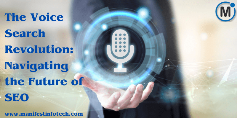 Illustration of a microphone and sound waves symbolizing voice search, set against a futuristic digital background