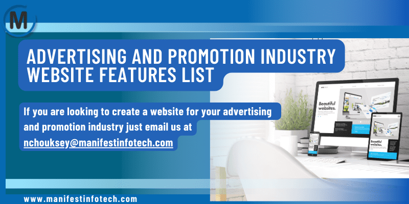 Features of an advertising and promotion industry website, highlighting marketing tools and strategies