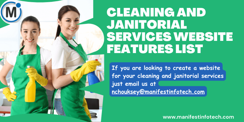 Features of a cleaning and janitorial services website, focusing on cleaning solutions and service booking.