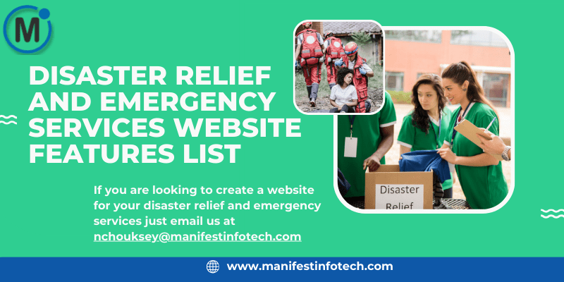 Features of a disaster relief and emergency services website, focusing on crisis management and aid resources