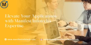 An illustration showcasing how Manifest Infotech’s expertise can elevate application development, featuring technology tools and innovative solutions.
