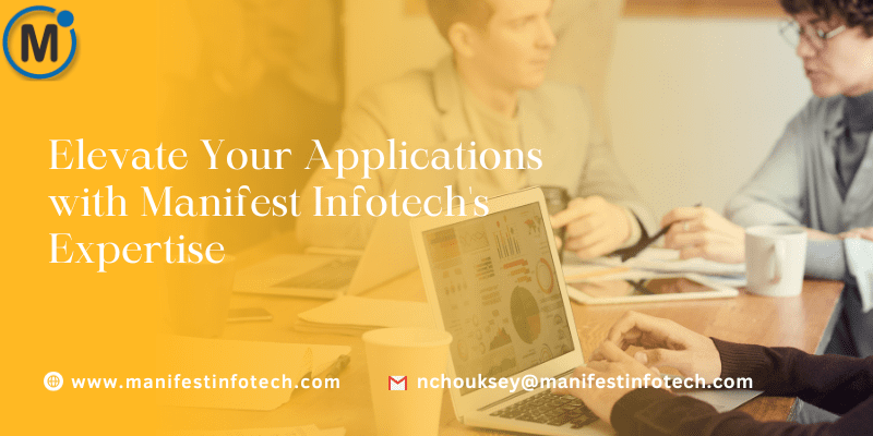 An illustration showcasing how Manifest Infotech’s expertise can elevate application development, featuring technology tools and innovative solutions.