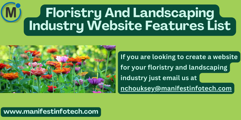 Features of a floristry and landscaping industry website, highlighting floral arrangements and landscape design services.