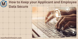 A person securing applicant and employee data with a digital lock icon
