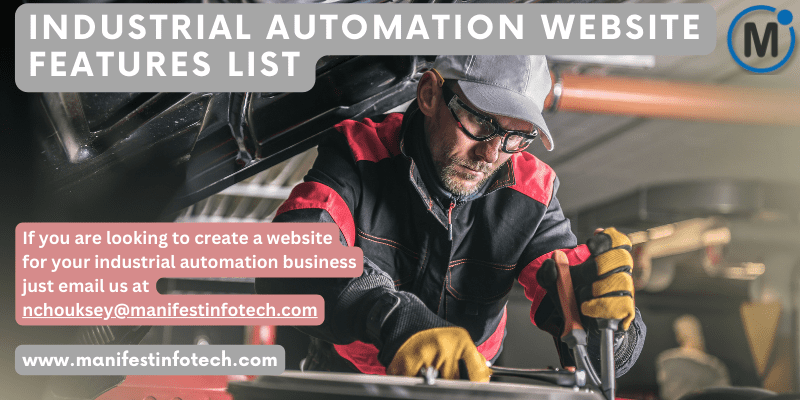 Features of an industrial automation website, focusing on automation solutions and advanced technologies.