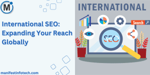 An illustration showing a globe surrounded by digital icons representing international SEO strategies for expanding global reach