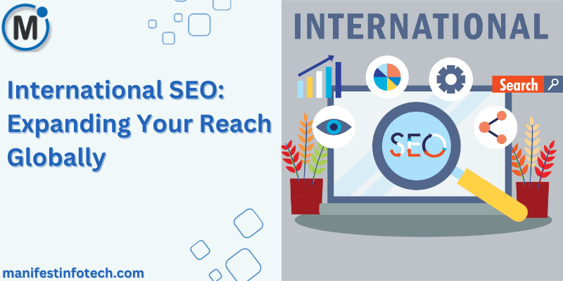 An illustration showing a globe surrounded by digital icons representing international SEO strategies for expanding global reach