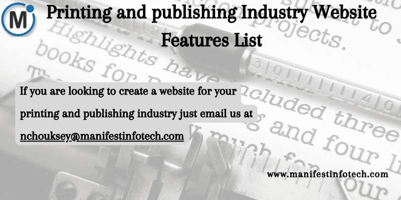 Essential features of a printing and publishing industry website, highlighting creative and professional services.