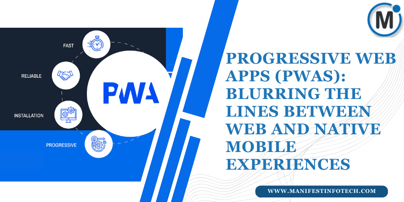 Graphic illustrating progressive web apps (PWAs), showing a seamless transition between web and native mobile app experiences on a smartphone screen.