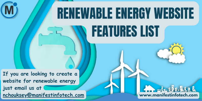 Features of a renewable energy website, highlighting sustainable energy solutions and eco-friendly initiatives