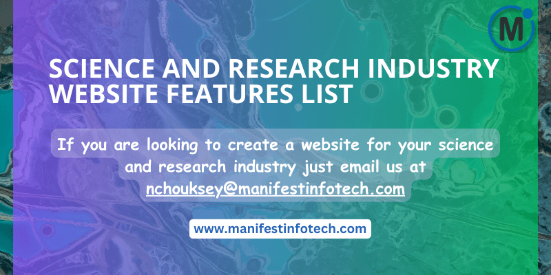 Features of a science and research industry website, focusing on research projects and scientific resources
