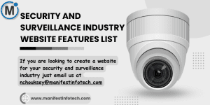 Features of a security and surveillance industry website, focusing on security solutions and monitoring systems