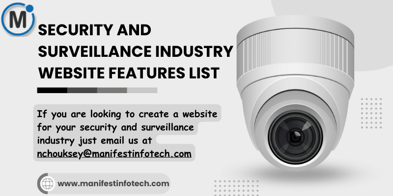 Features of a security and surveillance industry website, focusing on security solutions and monitoring systems