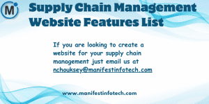 Infographic highlighting essential features for a supply chain management website, including inventory tracking, real-time updates, and analytics tools.