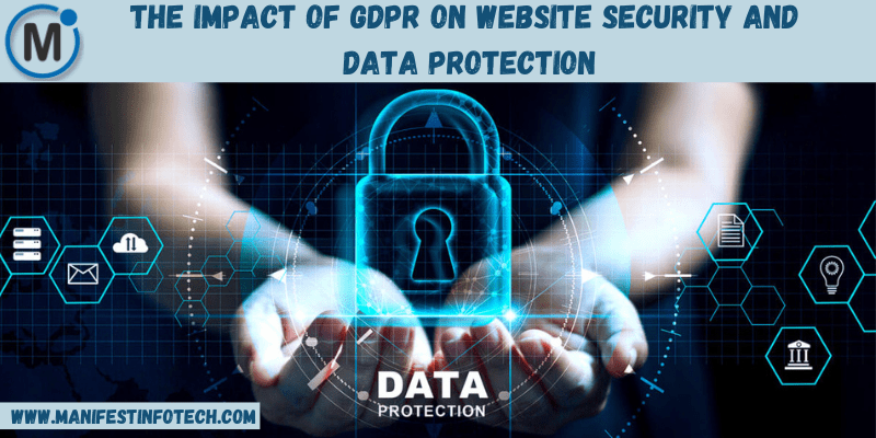 Illustration highlighting GDPR's influence on website security and data protection with symbols of a lock