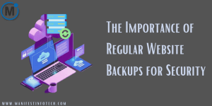 Graphic illustrating the significance of regular website backups with icons of cloud storage, security shields, and data recovery
