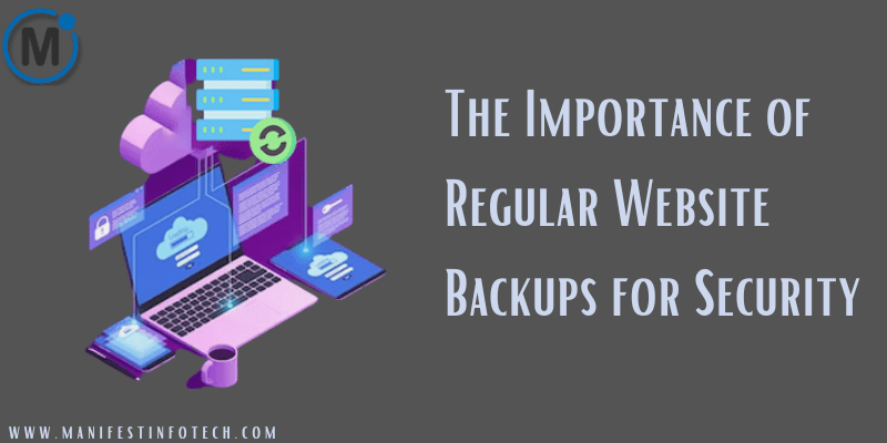 Graphic illustrating the significance of regular website backups with icons of cloud storage, security shields, and data recovery