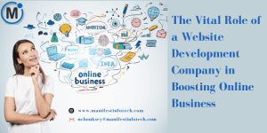 An illustration depicting the vital role of a website development company in boosting online business, with elements representing digital marketing and web design.