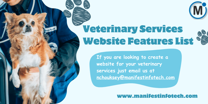 Features of a veterinary services website, focusing on pet care and medical services.