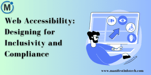 Graphic representing web accessibility, featuring accessibility icons like a wheelchair, screen reader, and contrast settings symbolizing inclusivity