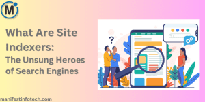 An illustration of a magnifying glass on a webpage with symbols representing search engines, emphasizing the role of site indexers