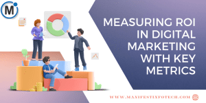 Graphic showing key metrics for measuring ROI in digital marketing,